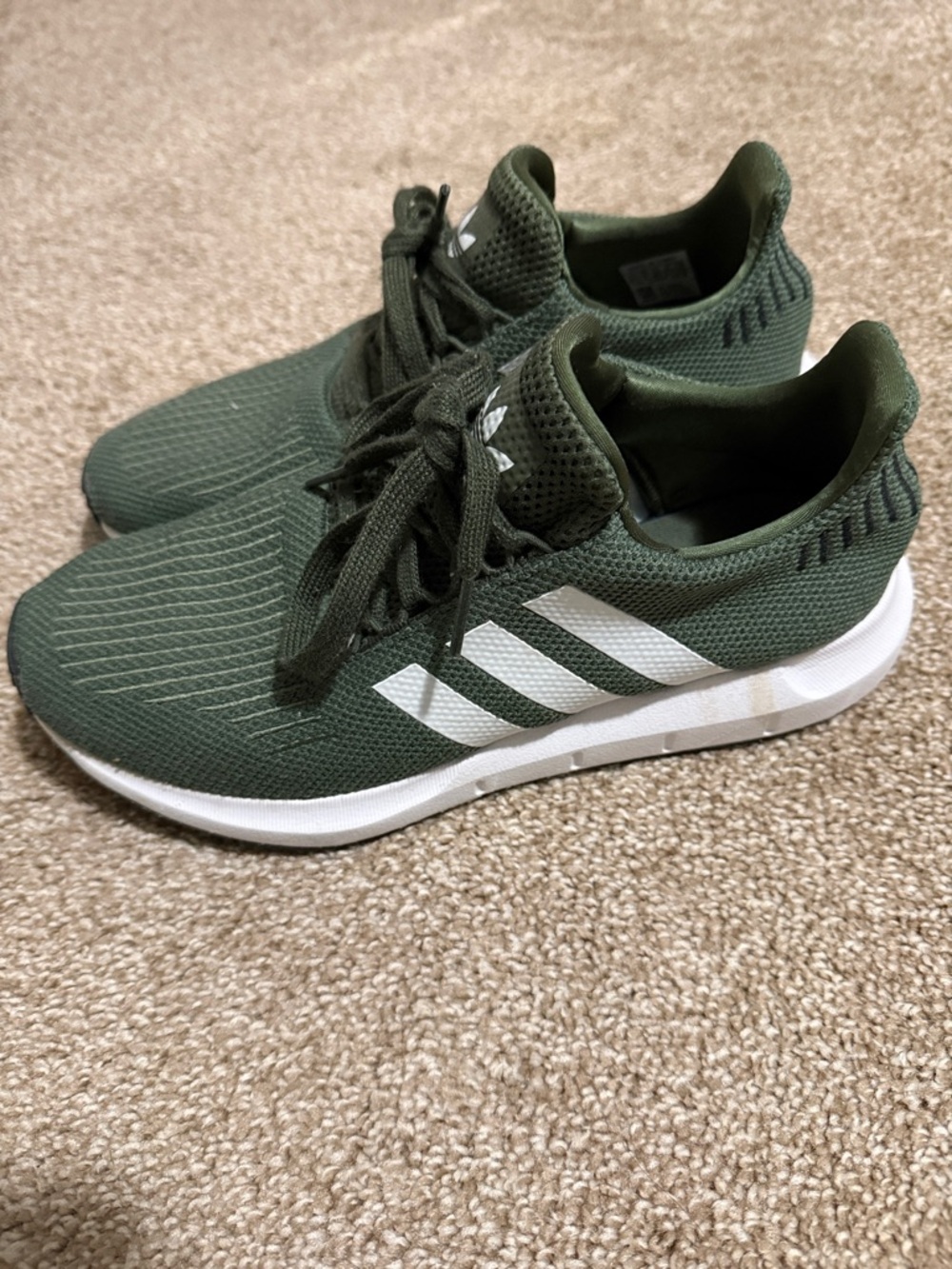 adidas Olive Green Knit Sneakers with White Stripes
